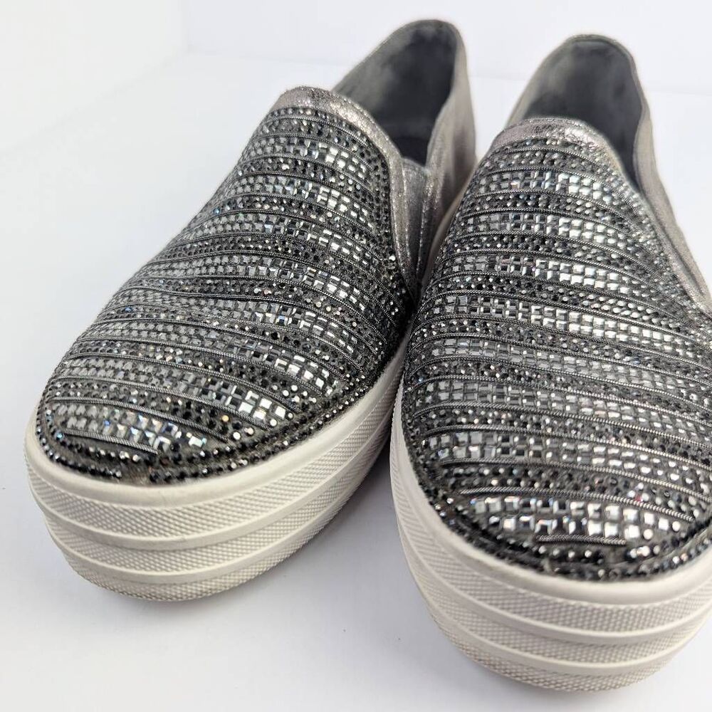 Skechers Street rhinestone silver gunmetal metallic slip on sneaker womens 6 - Picture 8 of 8